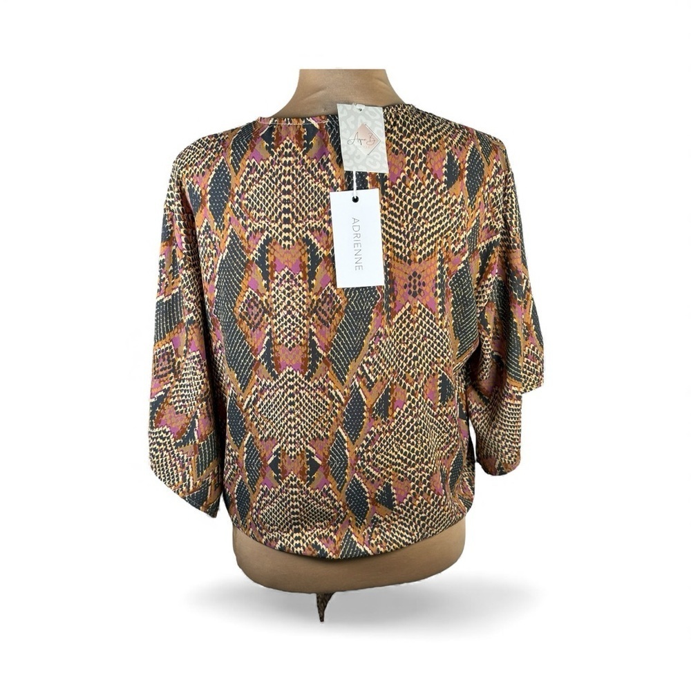 Adrienne Vibrant Patterned V-Neck Blouse NWT Small - Picture 4 of 9